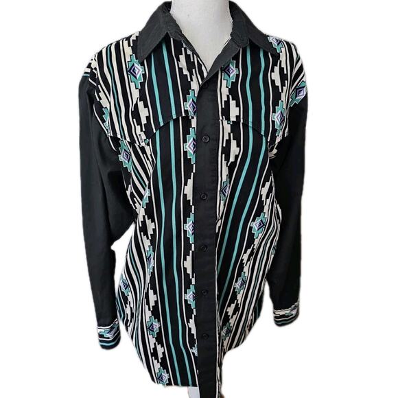 VTG Steer West Button Down Long Sleeve Aztec Shirt Made in USA Size L - Picture 3 of 11